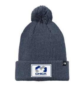 Pom Beanie Hat Shady Blue Patch Logo